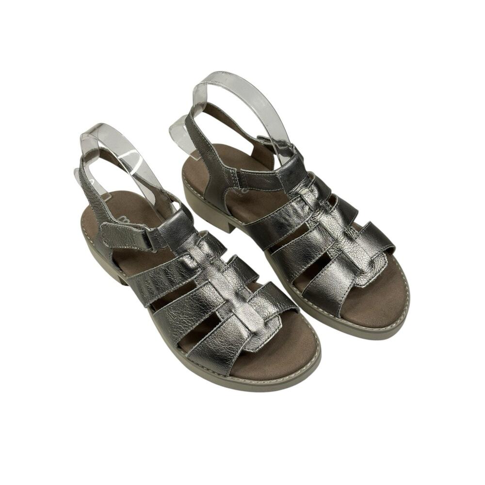 MUNRO Marley Metallic Silver Leather Fisherman Sandals Womens 7W Wide New $205